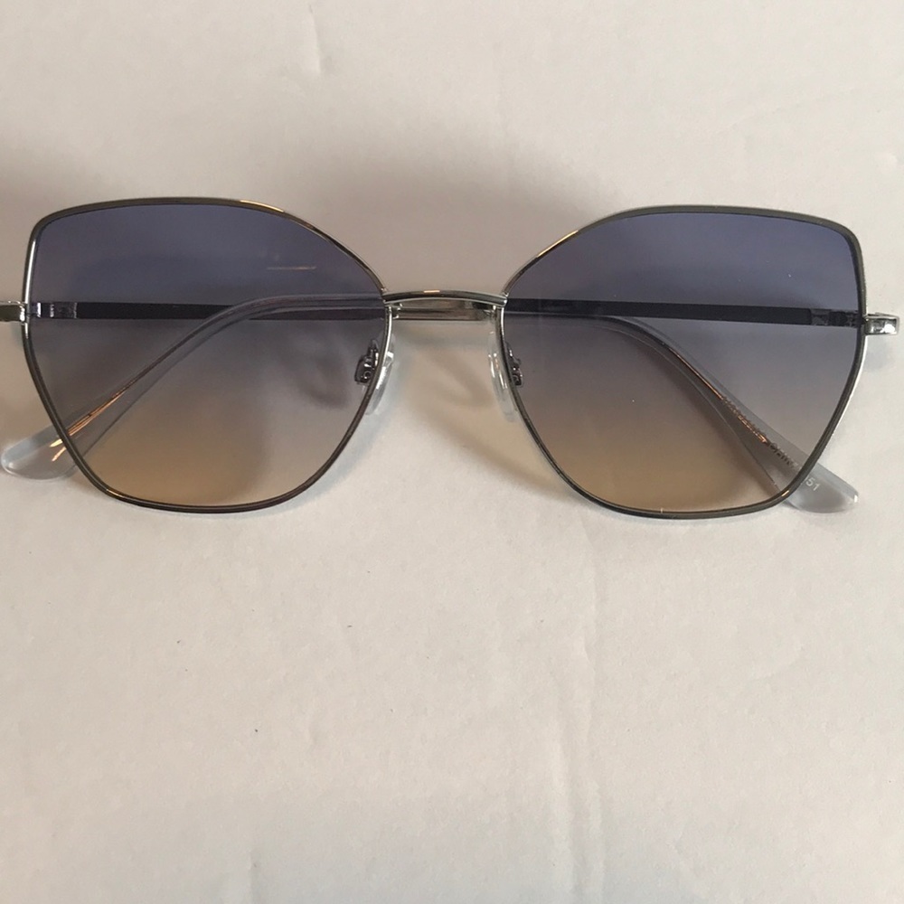 Butterfly Shaped Women's Fashion Silver Frame/Purple Grey Ombré Sunglasses - Picture 2 of 6